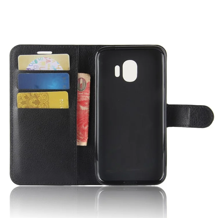 Litchi Texture Wallet Stand Leather Protector Case for Samsung Galaxy J2 Core - Black-Cellmalls