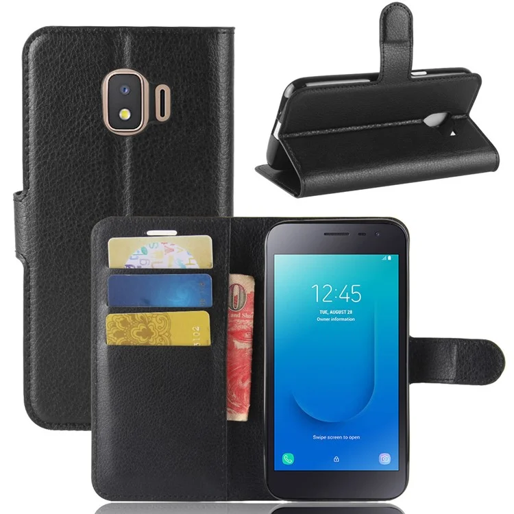 Litchi Texture Wallet Stand Leather Protector Case for Samsung Galaxy J2 Core - Black-Cellmalls