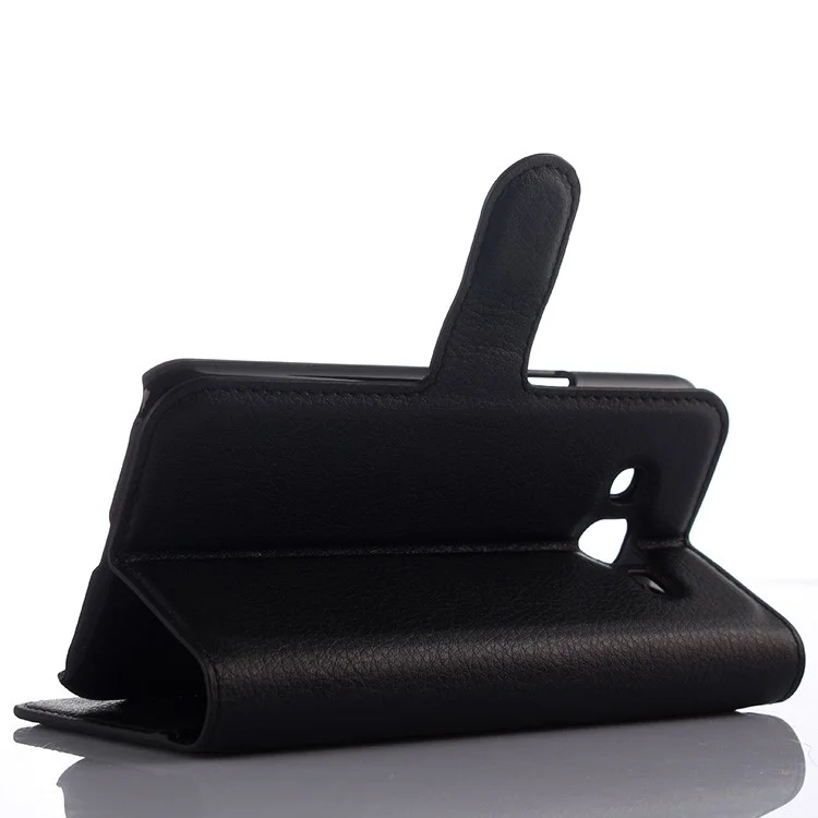 Litchi Skin Leather Wallet Case Cover for Samsung Galaxy J3 / J3 (2016) with Foldable Stand Design - Black-Cellmalls