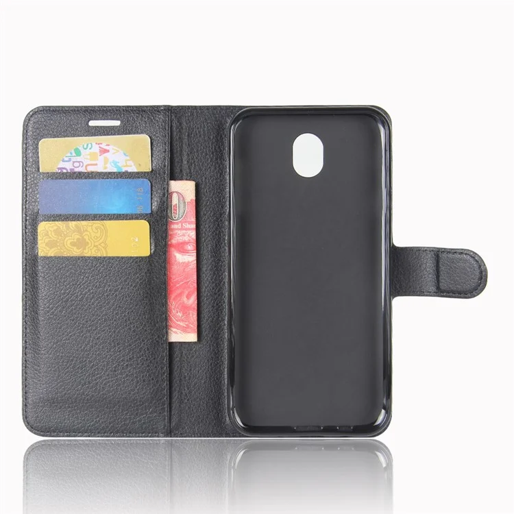 For Samsung Galaxy J3 (2017) Litchi Skin Wallet Leather Protection Phone Casing with Stand - Black-Cellmalls
