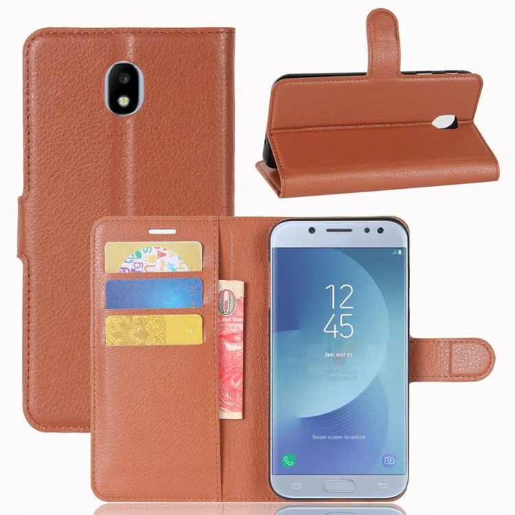 For Samsung Galaxy J3 (2017) Litchi Skin Wallet Leather Protection Phone Casing with Stand - Black-Cellmalls
