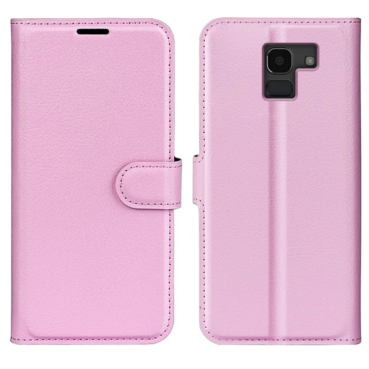 Litchi Skin Leather Stand Cover with Card Slots for Samsung Galaxy J6 (2018) Magnetic Clasp Closure - Black-Cellmalls