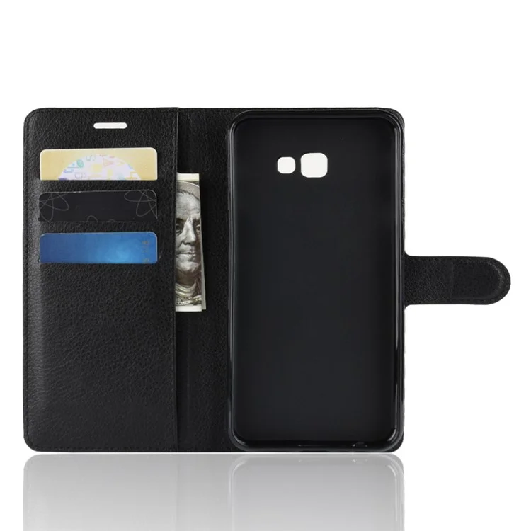 Litchi Skin Wallet Leather Stand Case for Samsung Galaxy J4+ - Black-Cellmalls