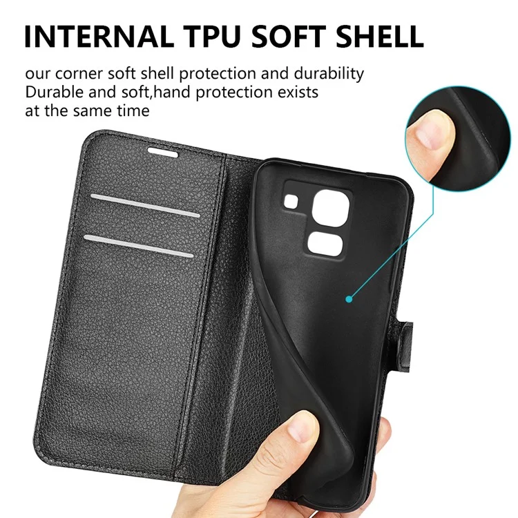 Litchi Skin Leather Stand Cover with Card Slots for Samsung Galaxy J6 (2018) Magnetic Clasp Closure - Black-Cellmalls