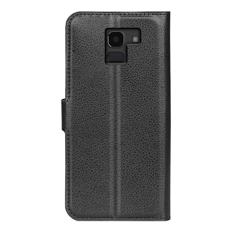 Litchi Skin Leather Stand Cover with Card Slots for Samsung Galaxy J6 (2018) Magnetic Clasp Closure - Black-Cellmalls