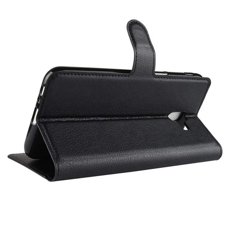 Litchi Skin Leather Stand Cover with Card Slots for Samsung Galaxy J6 Plus - Black-Cellmalls