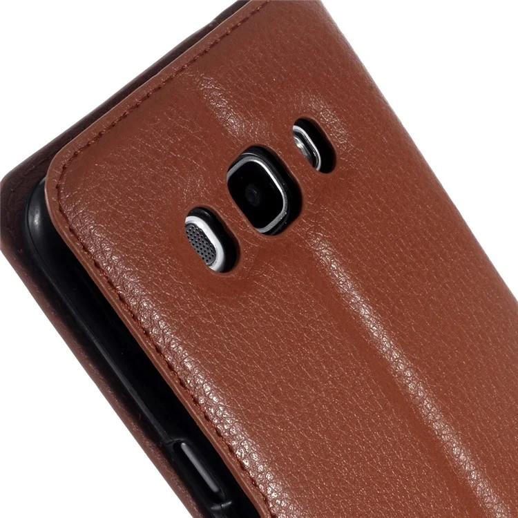 Litchi Grain Wallet Leather Protective Cover for Samsung Galaxy J5 (2016) J510 with Adjustable Stand - Brown-Cellmalls