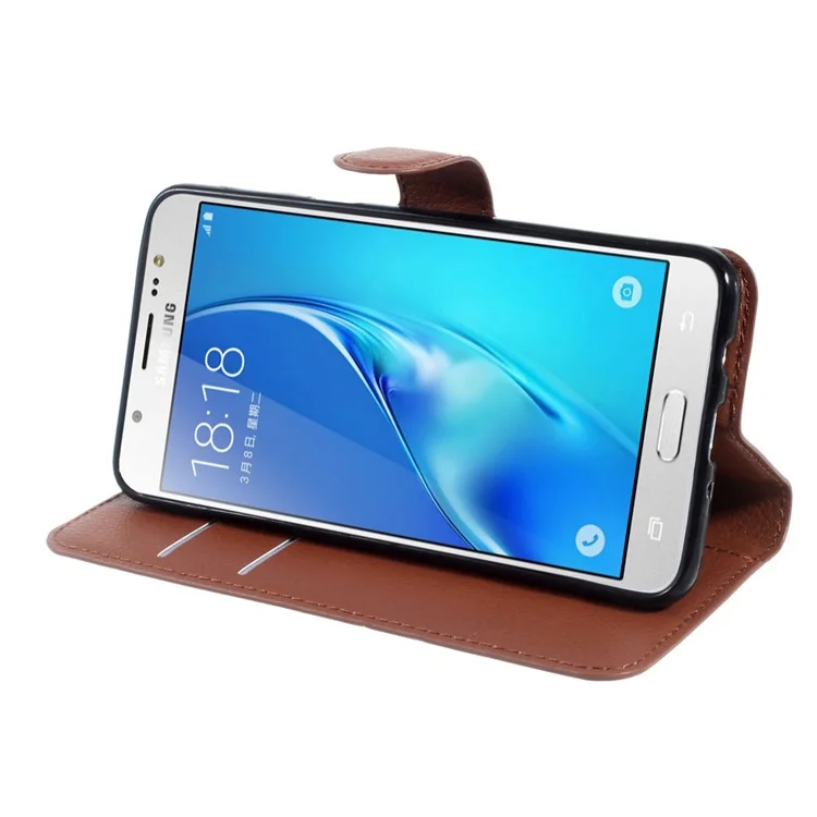 Litchi Grain Wallet Leather Protective Cover for Samsung Galaxy J5 (2016) J510 with Adjustable Stand - Brown-Cellmalls