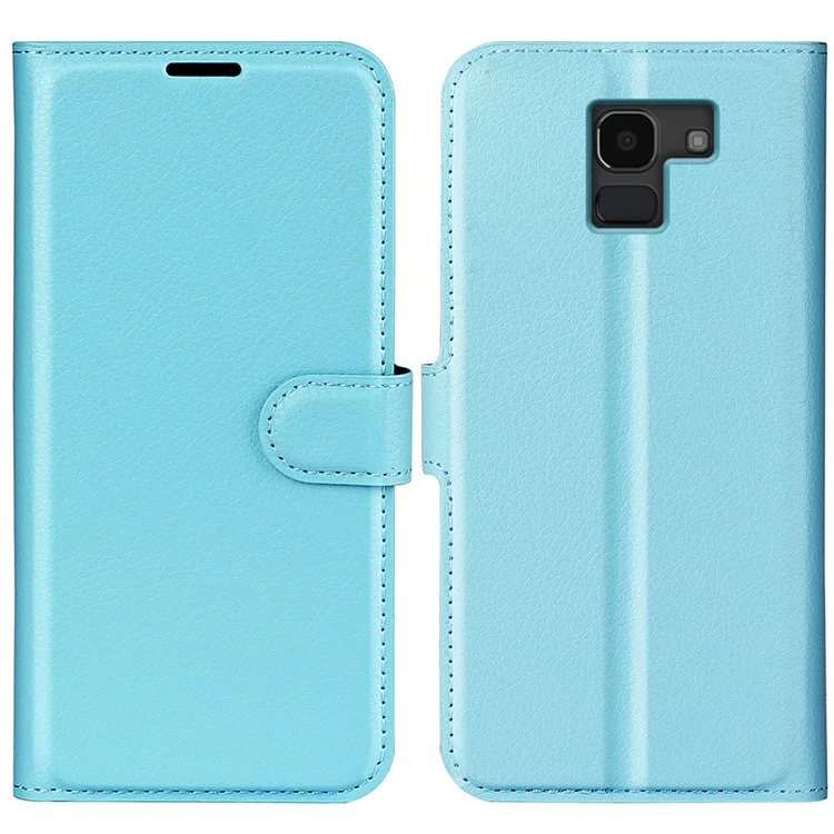 Litchi Skin Leather Stand Cover with Card Slots for Samsung Galaxy J6 (2018) Magnetic Clasp Closure - Black-Cellmalls