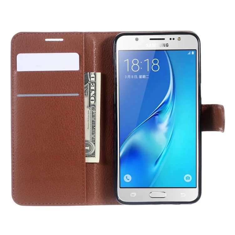 Litchi Grain Wallet Leather Protective Cover for Samsung Galaxy J5 (2016) J510 with Adjustable Stand - Brown-Cellmalls