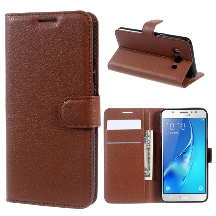 Litchi Grain Wallet Leather Protective Cover for Samsung Galaxy J5 (2016) J510 with Adjustable Stand - Brown-Cellmalls