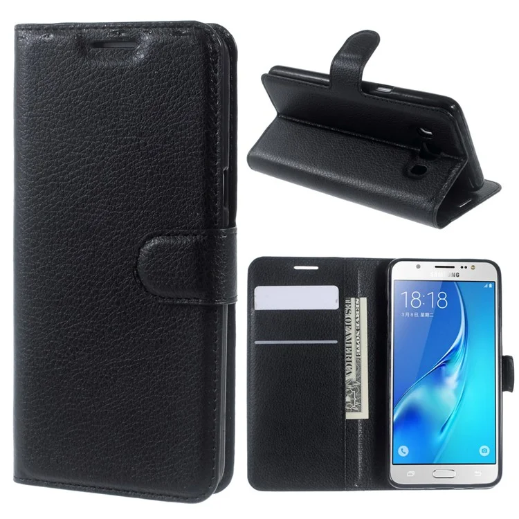 Litchi Grain Wallet Leather Protective Cover for Samsung Galaxy J5 (2016) J510 with Adjustable Stand - Brown-Cellmalls