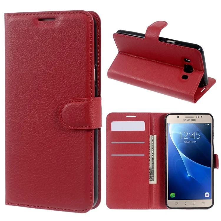 Litchi Grain Wallet Case for Samsung Galaxy J7 (2016) - Black-Cellmalls