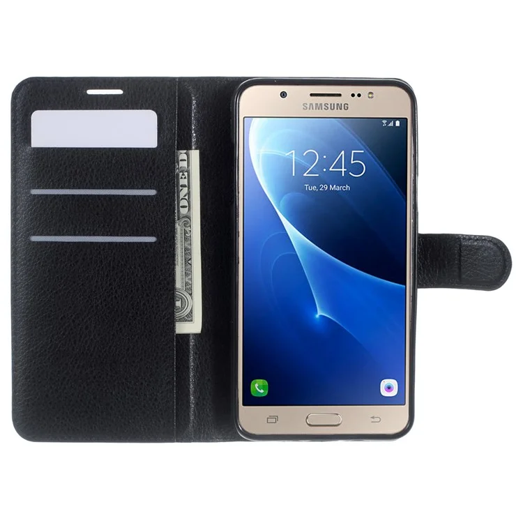 Litchi Grain Wallet Case for Samsung Galaxy J7 (2016) - Black-Cellmalls