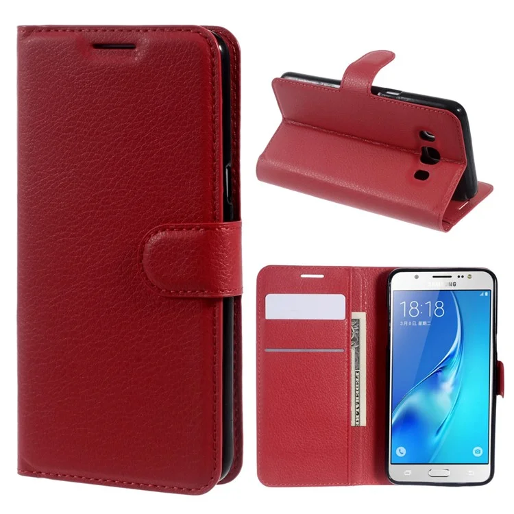 Litchi Grain Wallet Leather Protective Cover for Samsung Galaxy J5 (2016) J510 with Adjustable Stand - Brown-Cellmalls