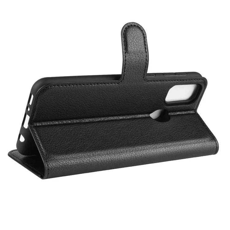 Litchi Skin Leather Stand Phone Shell Wallet Case for Samsung Galaxy M21 / M30s - Black-Cellmalls