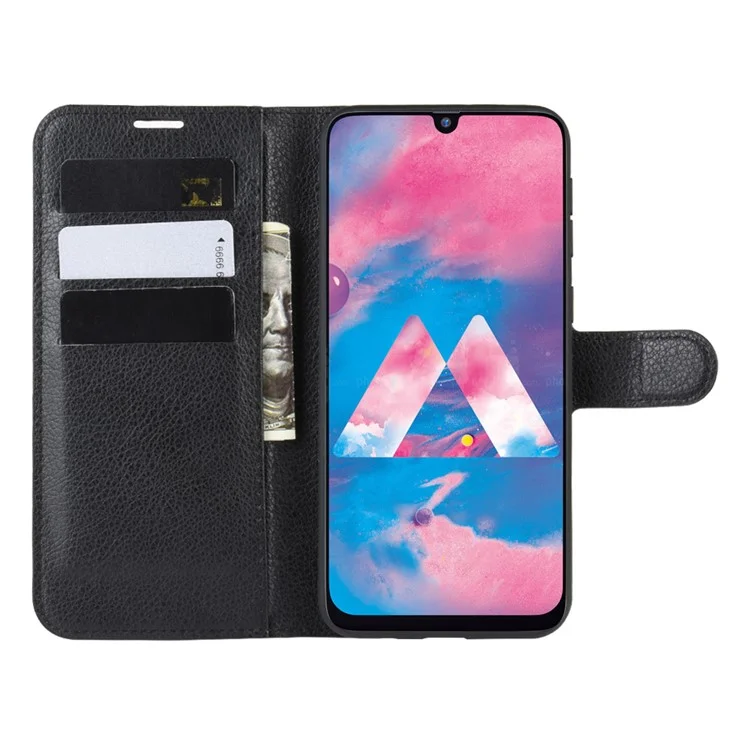 Litchi Skin Leather Stand Phone Shell Wallet Case for Samsung Galaxy M21 / M30s - Black-Cellmalls
