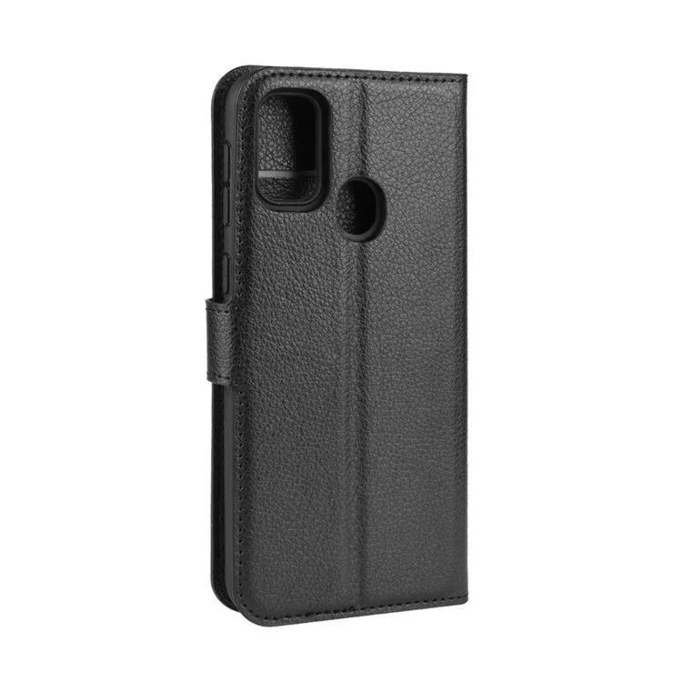 Litchi Skin Leather Stand Phone Shell Wallet Case for Samsung Galaxy M21 / M30s - Black-Cellmalls