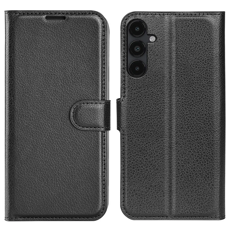 PU Leather Phone Shell for Samsung Galaxy M14 5G Litchi Texture Wallet Cover Stand Phone Case - Black-Cellmalls