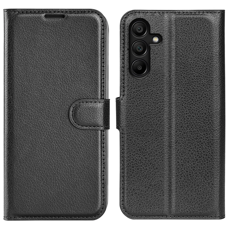 For Samsung Galaxy M15 5G Case Litchi Texture Leather Phone Cover Card Slot Magnetic Clasp - Black-Cellmalls