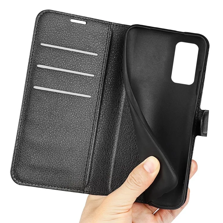 For Samsung Galaxy M13 4G Anti-scratch Litchi Texture PU Leather Case, Shockproof Wallet Stand Folio Flip Phone Cover - Black-Cellmalls
