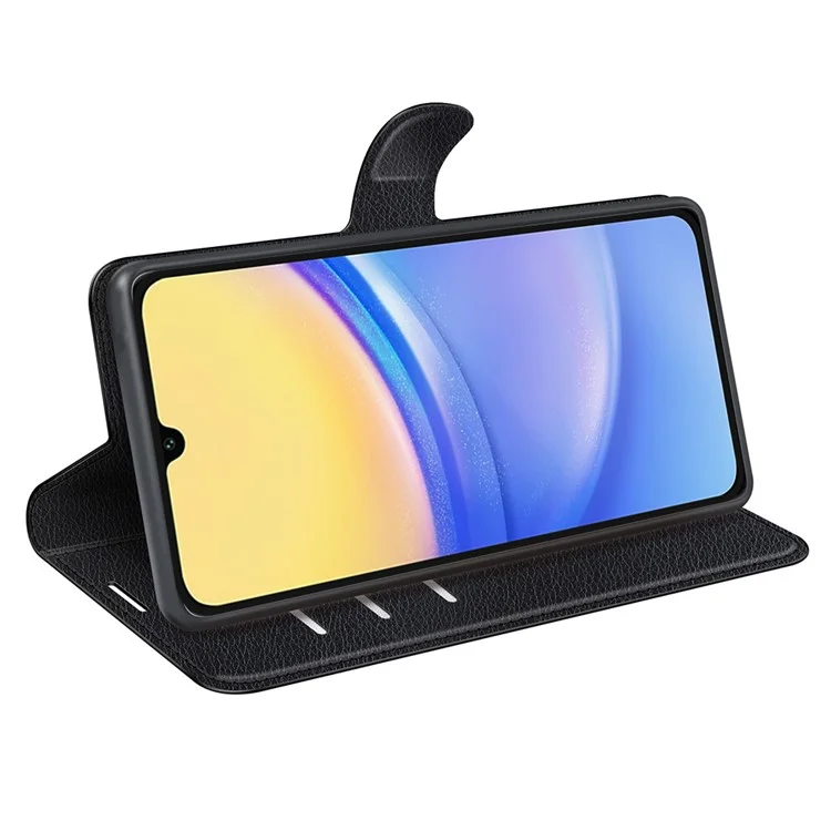 For Samsung Galaxy M15 5G Case Litchi Texture Leather Phone Cover Card Slot Magnetic Clasp - Black-Cellmalls