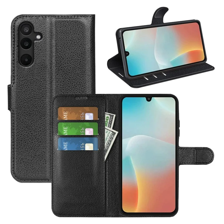 For Samsung Galaxy M16 5G Case Litchi Texture Shockproof Leather Wallet Phone Cover - Black-Cellmalls