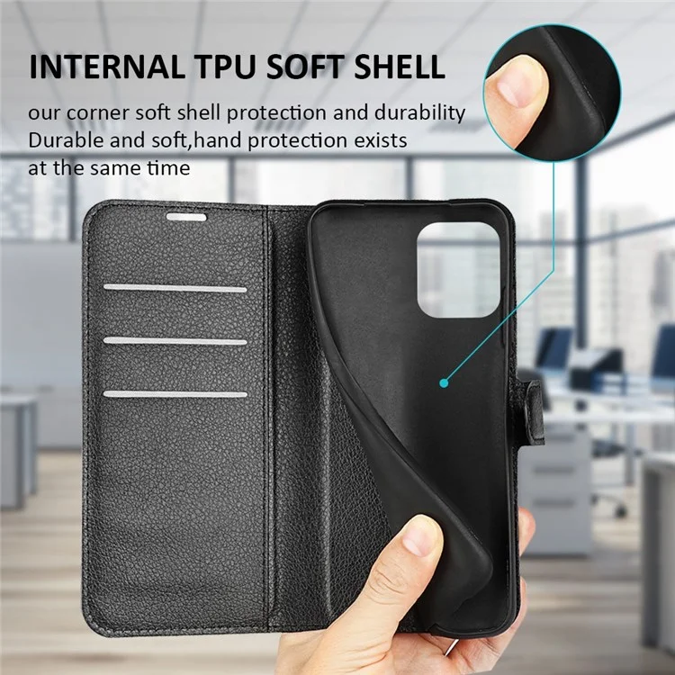 For Samsung Galaxy M33 5G (Global Version) Litchi Texture Leather Case Shockproof Stand Wallet Phone Protective Cover - Black-Cellmalls