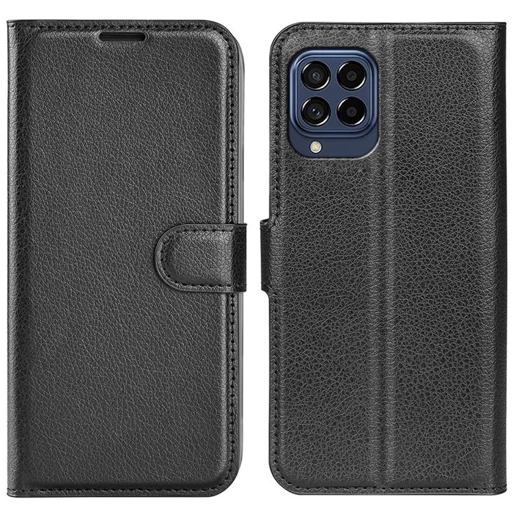 For Samsung Galaxy M33 5G (Global Version) Litchi Texture Leather Case Shockproof Stand Wallet Phone Protective Cover - Black-Cellmalls