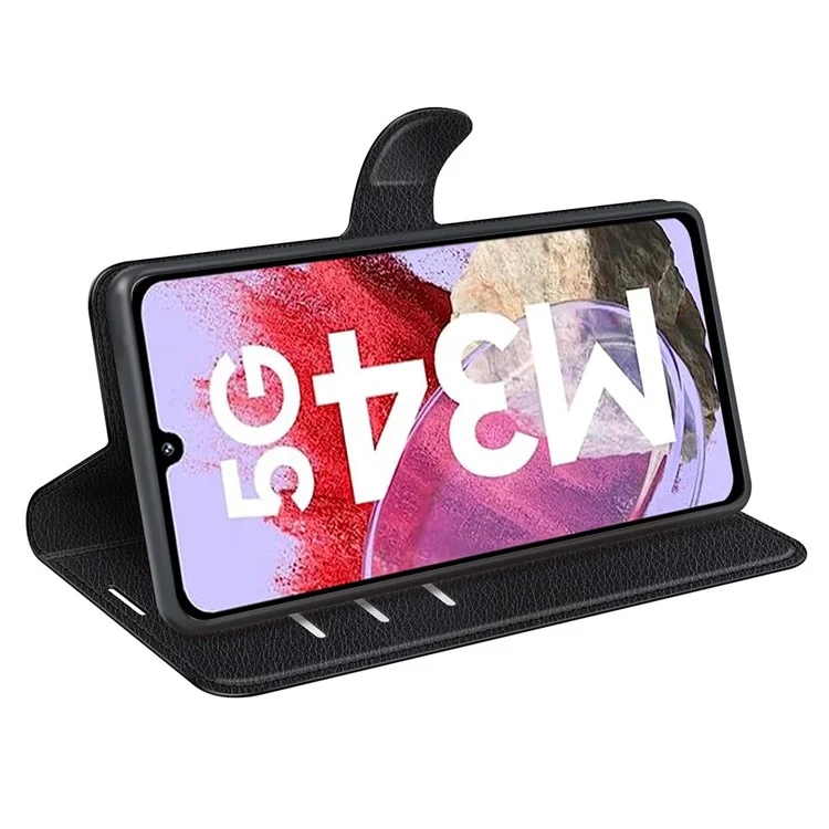 For Samsung Galaxy F34 5G / M34 5G Phone Case Anti-Scratch Stand PU Leather Wallet Litchi Texture Protective Cover - Black-Cellmalls