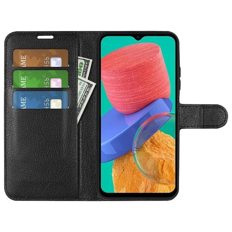 For Samsung Galaxy M33 5G (Global Version) Litchi Texture Leather Case Shockproof Stand Wallet Phone Protective Cover - Black-Cellmalls