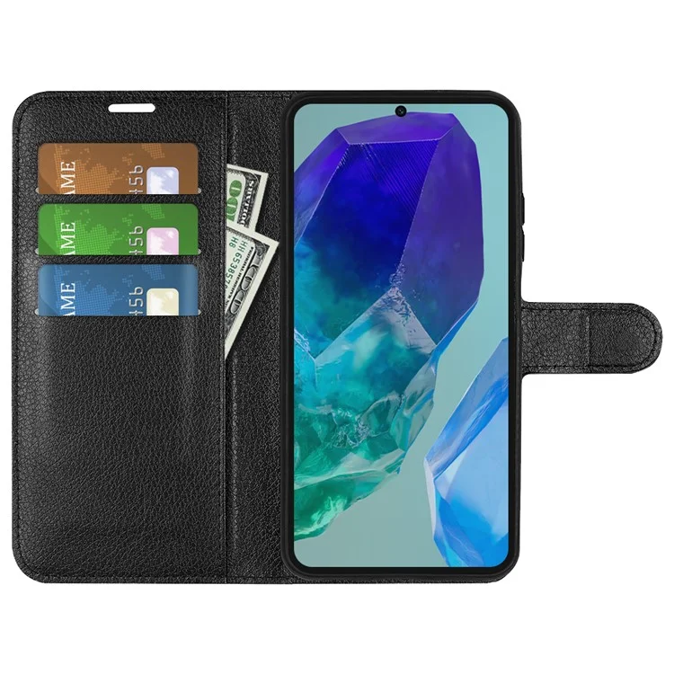 For Samsung Galaxy M55 5G / C55 5G / F55 5G Case Litchi Texture Card Slot Leather Phone Cover with Wallet - Black-Cellmalls