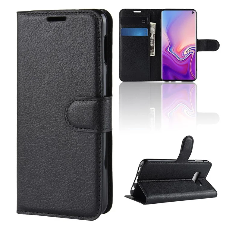 Litchi Skin Wallet Leather Stand Case for Samsung Galaxy S10e - Black-Cellmalls