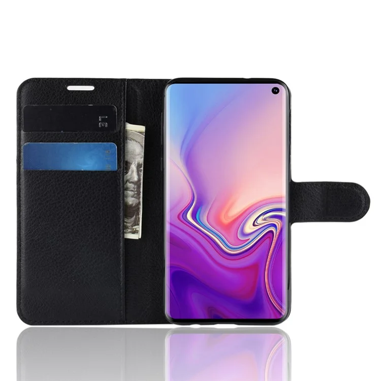 Litchi Skin Wallet Leather Stand Case for Samsung Galaxy S10e - Black-Cellmalls