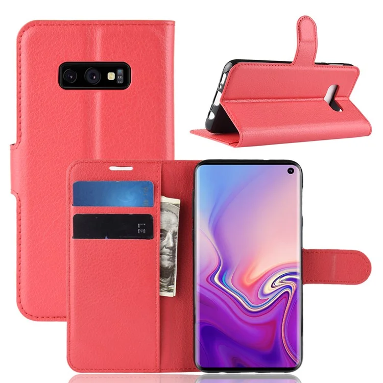 Litchi Skin Wallet Leather Stand Case for Samsung Galaxy S10e - Black-Cellmalls