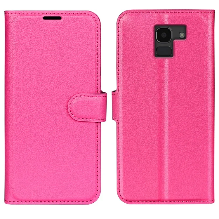 Litchi Skin Leather Stand Cover with Card Slots for Samsung Galaxy J6 (2018) Magnetic Clasp Closure - Black-Cellmalls