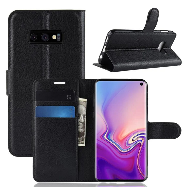 Litchi Skin Wallet Leather Stand Case for Samsung Galaxy S10e - Black-Cellmalls