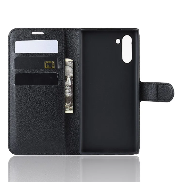 Litchi Texture Wallet Leather Phone Cover for Samsung Galaxy Note 10 / Note 10 5G - Black-Cellmalls