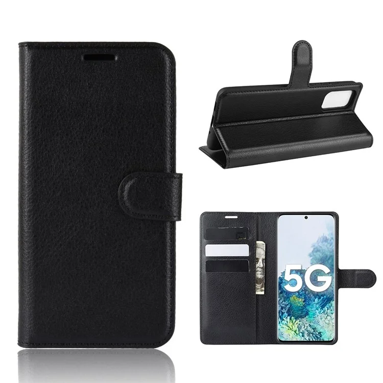 Magnetic Leather Litchi Skin Case for Samsung Galaxy S20 FE 4G / FE 5G / S20 Lite / S20 FE 2022 - Black-Cellmalls
