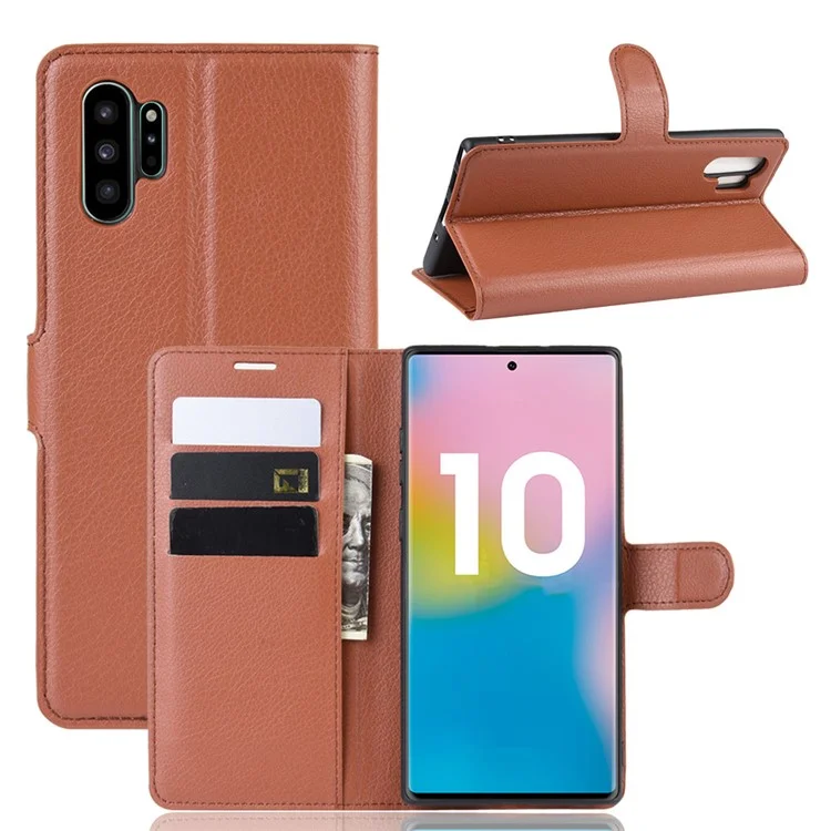 Litchi Texture Wallet Leather Phone Cover for Samsung Galaxy Note 10 Plus / Note 10 Plus 5G - Black-Cellmalls