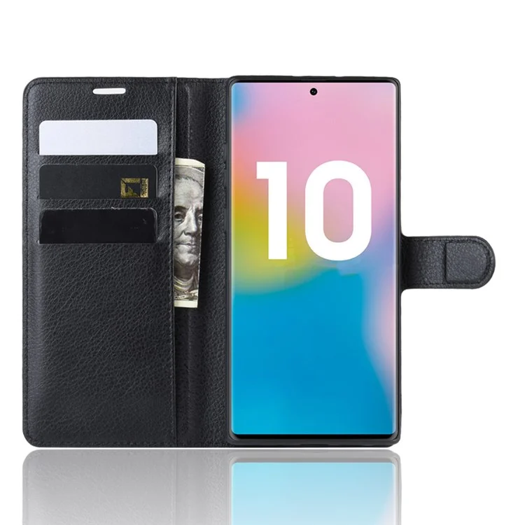 Litchi Texture Wallet Leather Phone Cover for Samsung Galaxy Note 10 Plus / Note 10 Plus 5G - Black-Cellmalls