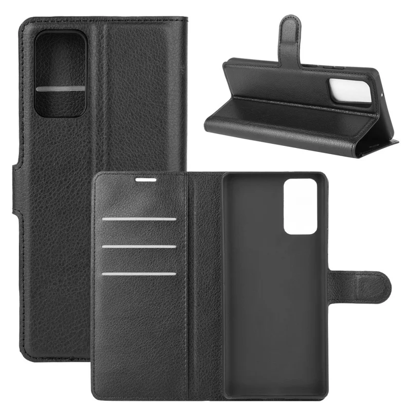 Litchi Skin with Wallet Leather Cover for Samsung Galaxy Note 20 / Note 20 5G - Black-Cellmalls