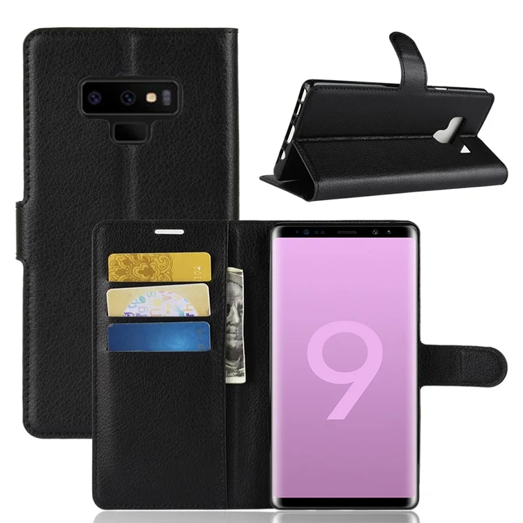 Litchi Texture Wallet Stand Leather Phone Case for Samsung Galaxy Note 9 - Black-Cellmalls