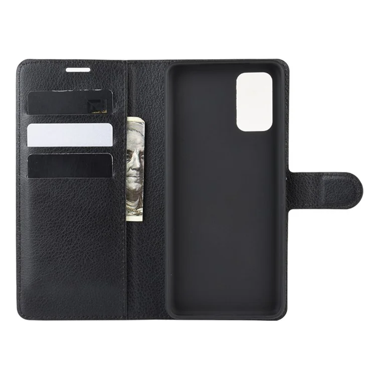 Litchi Skin Leather Wallet Stand Case for Samsung Galaxy S20 Plus - Black-Cellmalls
