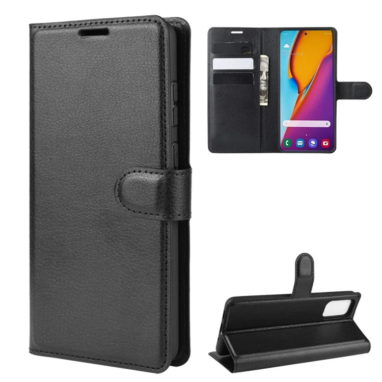 Litchi Skin Leather Wallet Stand Case for Samsung Galaxy S20 Plus - Black-Cellmalls