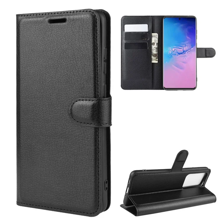 Litchi Skin Wallet Leather Stand Case for Samsung Galaxy S20 Ultra - Black-Cellmalls
