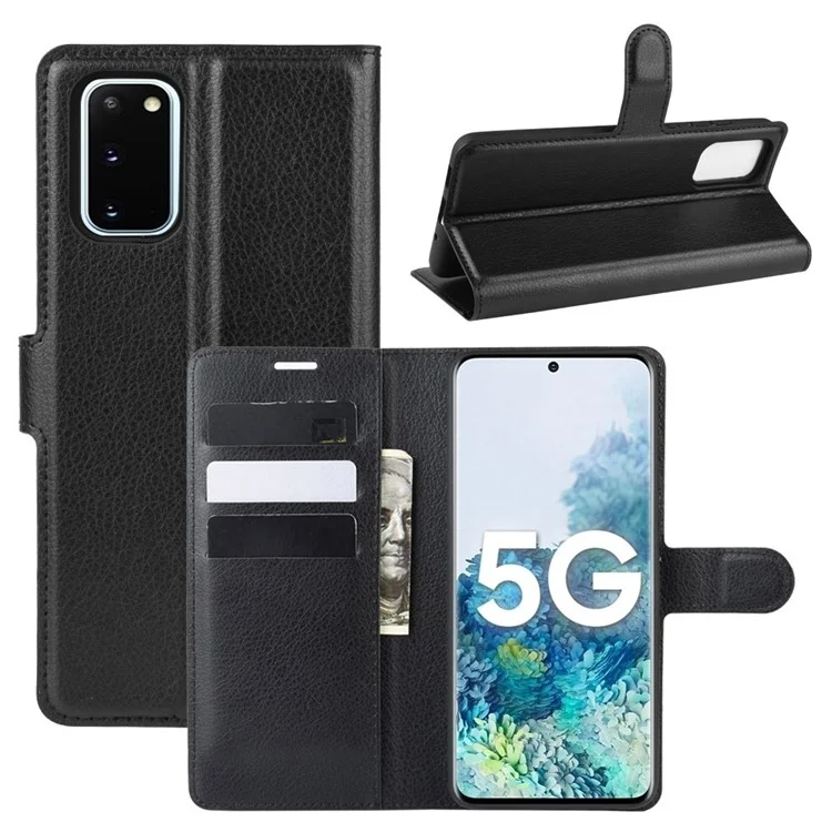 Magnetic Leather Litchi Skin Case for Samsung Galaxy S20 FE 4G / FE 5G / S20 Lite / S20 FE 2022 - Black-Cellmalls
