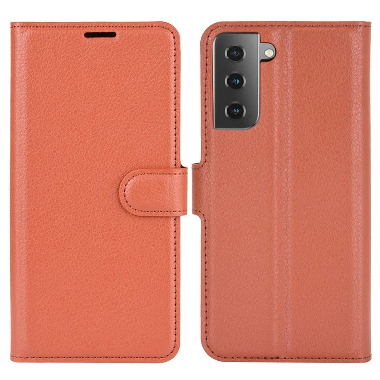 Litchi Grain Wallet Stand Leather Protective Phone Shell for Samsung Galaxy S21 5G / S21 4G with Multi-Color Design - Black-Cellmalls