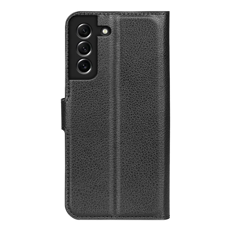 Wallet Design Litchi Texture Leather Phone Case Folio Flip Cover with Stand for Samsung Galaxy S21 FE - Black-Cellmalls