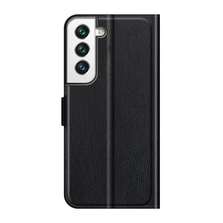 Quality PU Leather Wallet Case Litchi Texture Magnetic Closure Protective Stand Flip Phone Cover for Samsung Galaxy S22+ 5G - Black-Cellmalls
